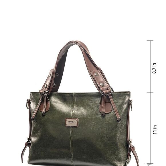 Fsiomo Satchel Pu Leather Dark Green Leather Tote Bag New No Tags - Picture 5 of 7